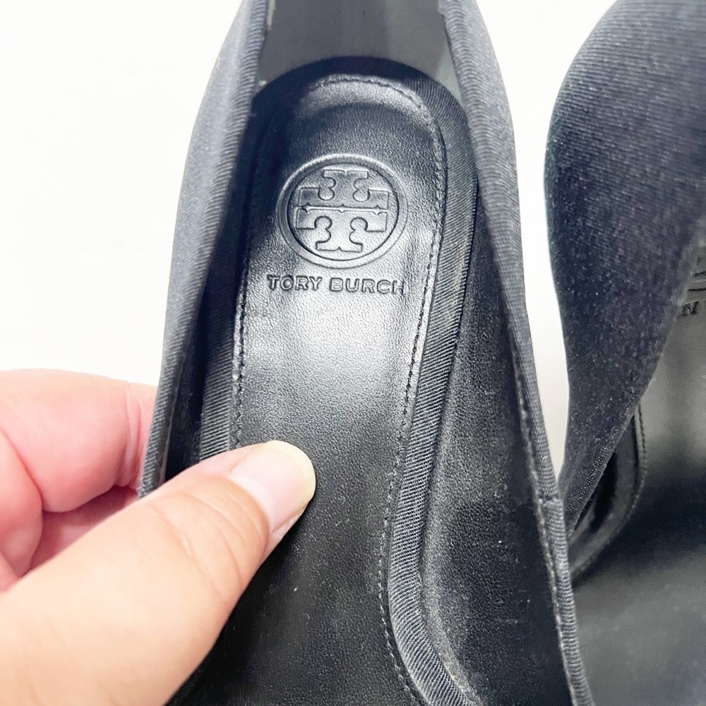 Tory Burch Aria Black Grosgrain Bow Suede Leather Pointed Toe Stiletto Heel 7M - Picture 12 of 13